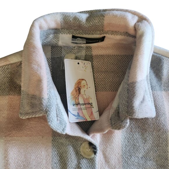 Medium Plaid Button Shacket Brushed Flannel Shirt Jacket Pockets Prettygarden - Picture 3 of 12